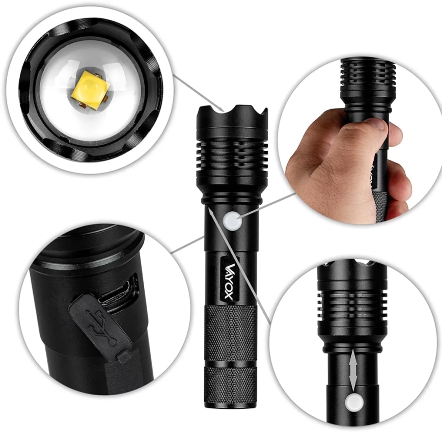 LED Įkraunamas žibintuvėlis LED/10W/5V IPX4 800 blizgus 1200 mAh
