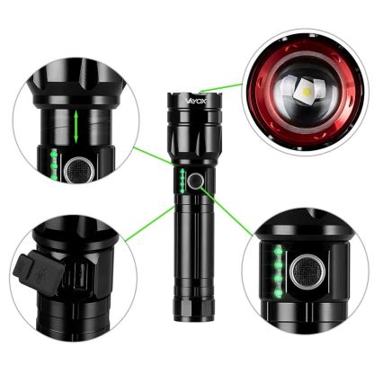 LED Pritemdomas įkraunamas žibintuvėlis su maitinimo bloku funkcija LED/30W/5V IPX5 1060 blizgus 5000 mAh