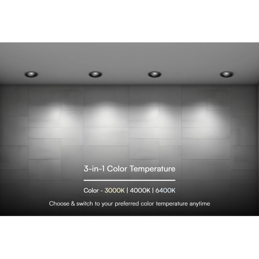 LED įleidžiamas lubinis šviestuvas LED/18W/230V 3000/4000/6400K ø 10,6 cm juoda