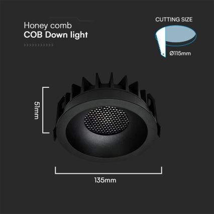 LED įleidžiamas lubinis šviestuvas LED/24W/230V 3000/4000/6400K ø 13,5 cm juoda