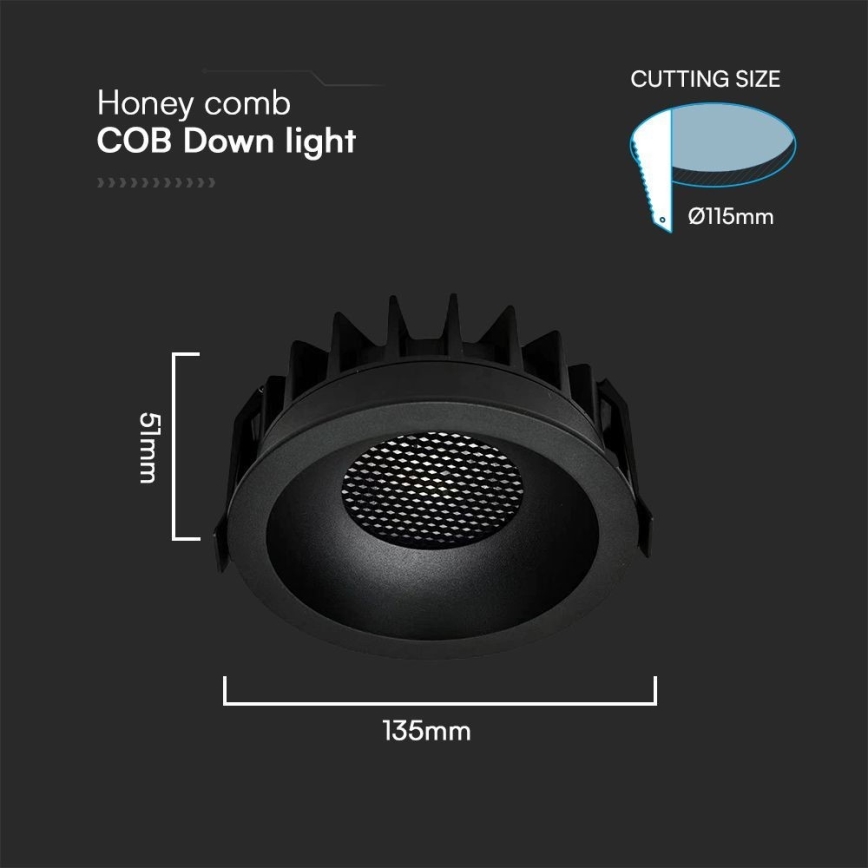 LED įleidžiamas lubinis šviestuvas LED/24W/230V 3000/4000/6400K ø 13,5 cm juoda