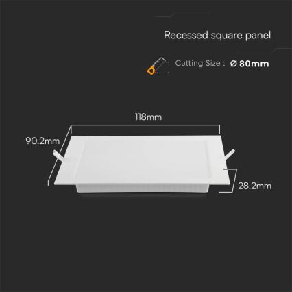 LED įleidžiamas lubinis šviestuvas LED/3W/230V 9x9 cm 3000K balta