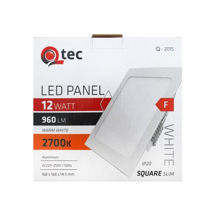 LED įleidžiamas lubinis šviestuvas QTEC LED/12W/230V 2700K 16,8x16,8 cm