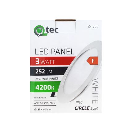 LED įleidžiamas lubinis šviestuvas QTEC LED/3W/230V 4200K diametras 8,3 cm