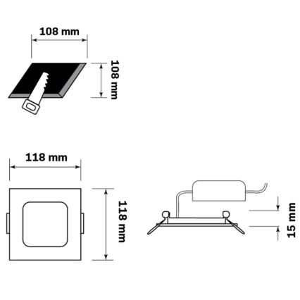 LED įleidžiamas lubinis šviestuvas RIGEL LED/4,8W/230V 4000K 11,8x11,8 cm juoda