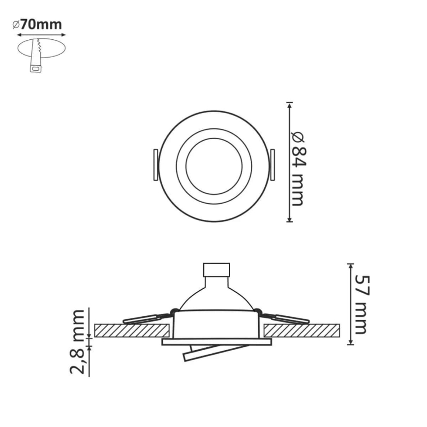 LED įleidžiamas lubinis šviestuvas SAULĖ OLAL 1xGU10/3,5W/230V 3000K diametras 8,4 cm auksas