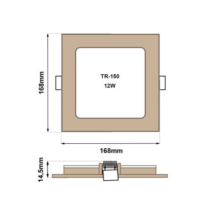 LED įleidžiamas lubinis šviestuvas SQUARE LED/12W/230V 4200K 16,8x16,8 cm ruda