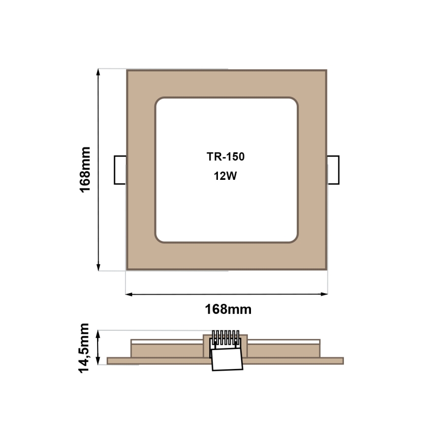 LED įleidžiamas lubinis šviestuvas SQUARE LED/12W/230V 4200K 16,8x16,8 cm ruda
