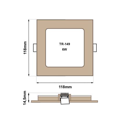 LED įleidžiamas lubinis šviestuvas SQUARE LED/6W/230V 4200K 11,8x11,8 cm ruda