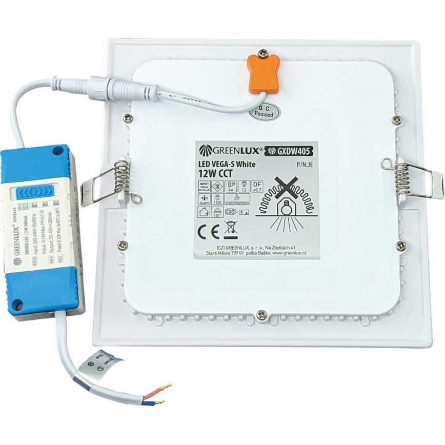 LED įleidžiamas lubinis šviestuvas VEGA LED/12W/230V 2900/3900/5800K 17,5x17,5 cm balta