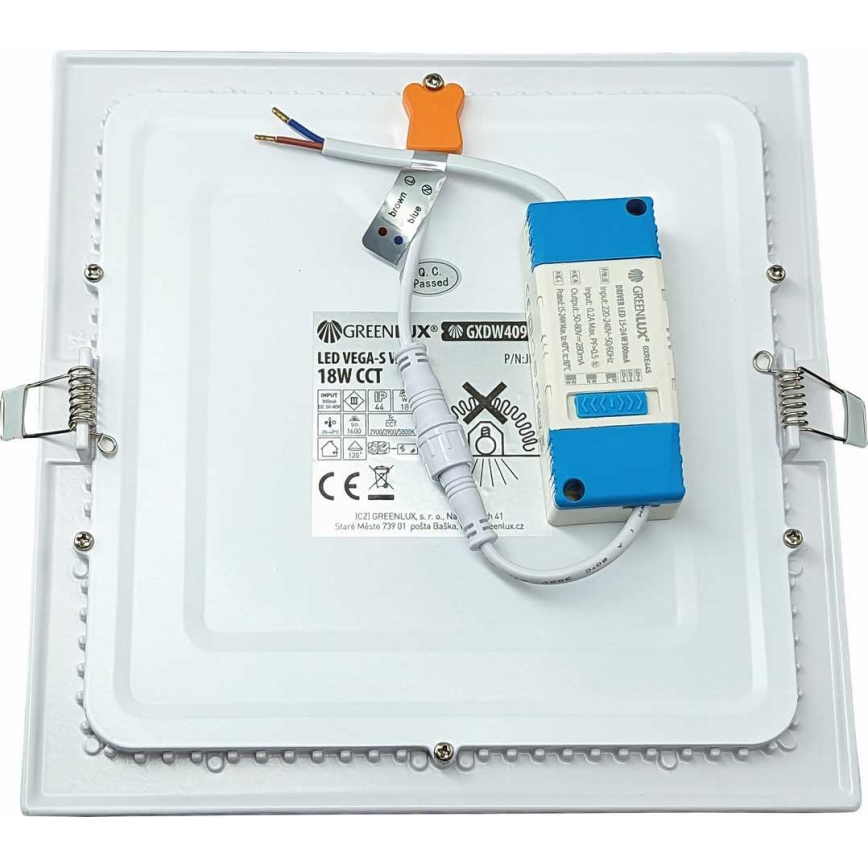 LED įleidžiamas lubinis šviestuvas VEGA LED/18W/230V 2900/3900/5800K 22,5x22,5 cm balta