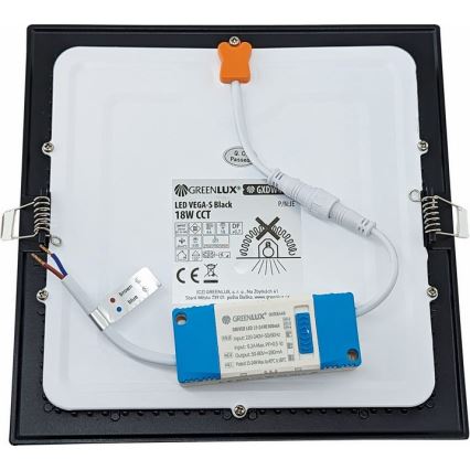LED įleidžiamas lubinis šviestuvas VEGA LED/18W/230V 2900/3900/5800K 22,5x22,5 cm juoda