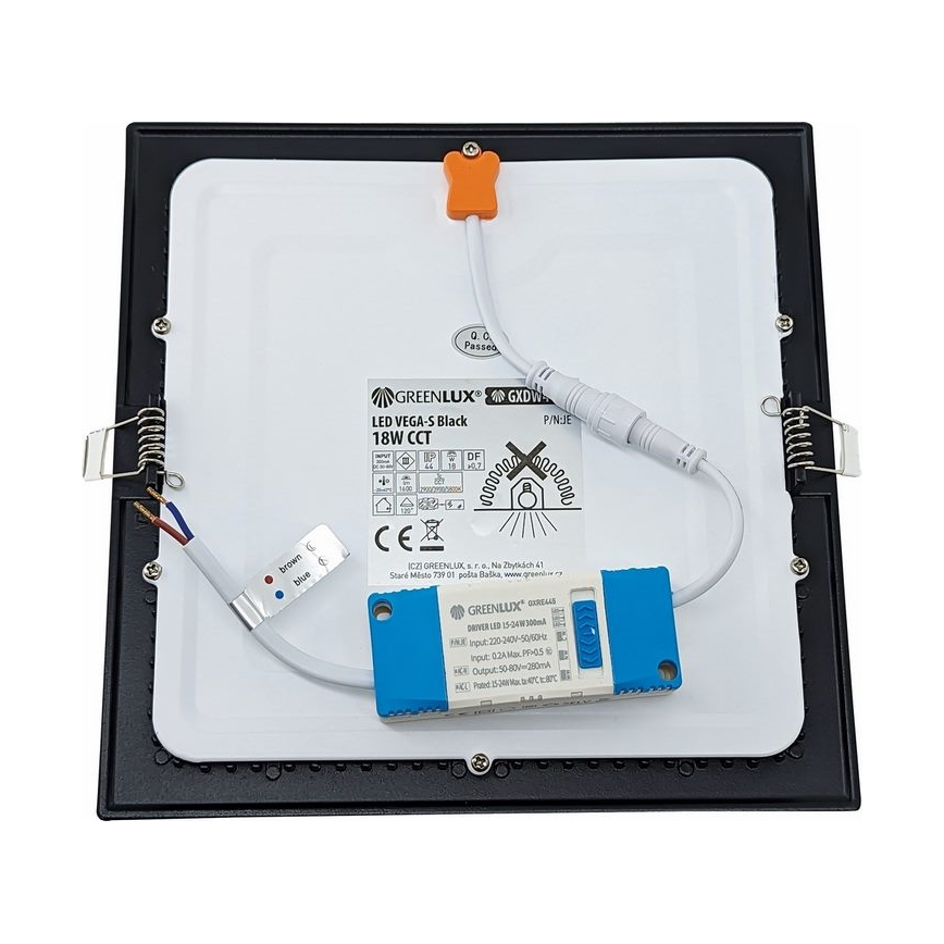 LED įleidžiamas lubinis šviestuvas VEGA LED/18W/230V 2900/3900/5800K 22,5x22,5 cm juoda