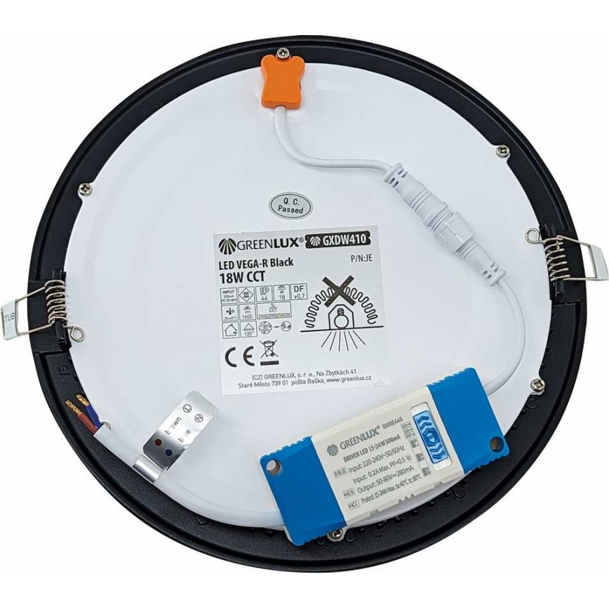 LED įleidžiamas lubinis šviestuvas VEGA LED/18W/230V 2900/3900/5800K diametras 22,5 cm juoda
