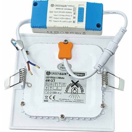 LED įleidžiamas lubinis šviestuvas VEGA LED/6W/230V 2900/3900/5800K 12,5x12,5 cm balta