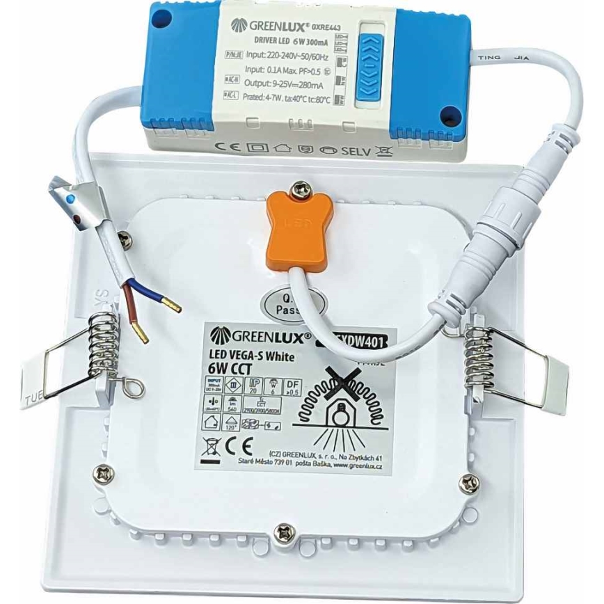 LED įleidžiamas lubinis šviestuvas VEGA LED/6W/230V 2900/3900/5800K 12,5x12,5 cm balta