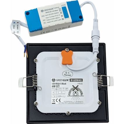 LED įleidžiamas lubinis šviestuvas VEGA LED/6W/230V 2900/3900/5800K 12,5x12,5 cm juoda