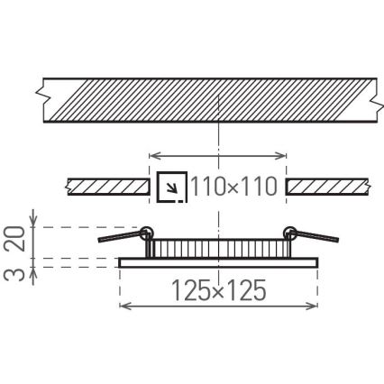 LED įleidžiamas lubinis šviestuvas VEGA LED/6W/230V 2900/3900/5800K 12,5x12,5 cm juoda