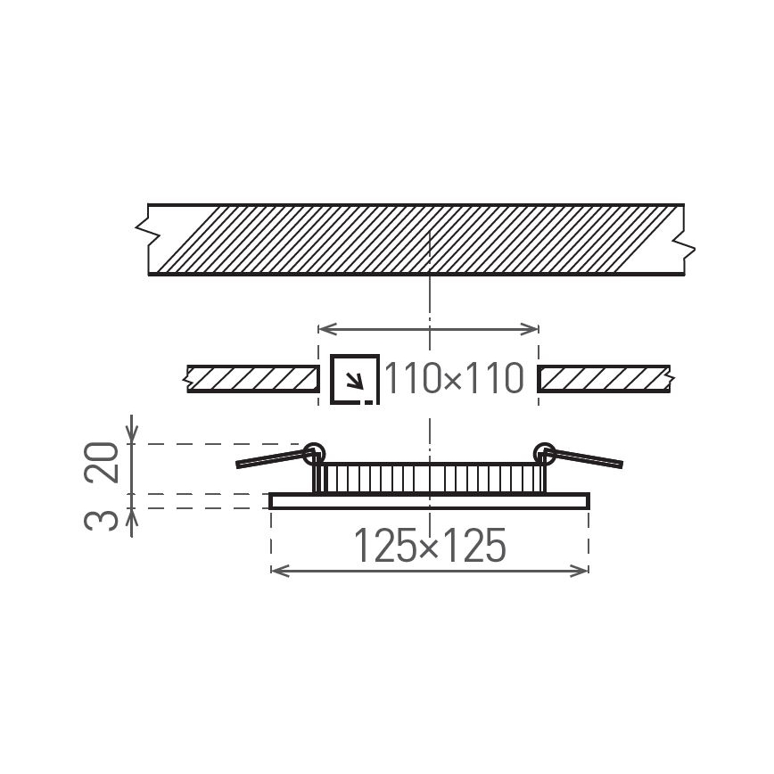 LED įleidžiamas lubinis šviestuvas VEGA LED/6W/230V 2900/3900/5800K 12,5x12,5 cm juoda