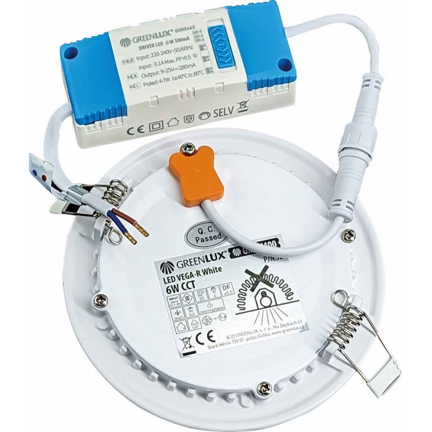 LED įleidžiamas lubinis šviestuvas VEGA LED/6W/230V 2900/3900/5800K diametras 12,5 cm balta
