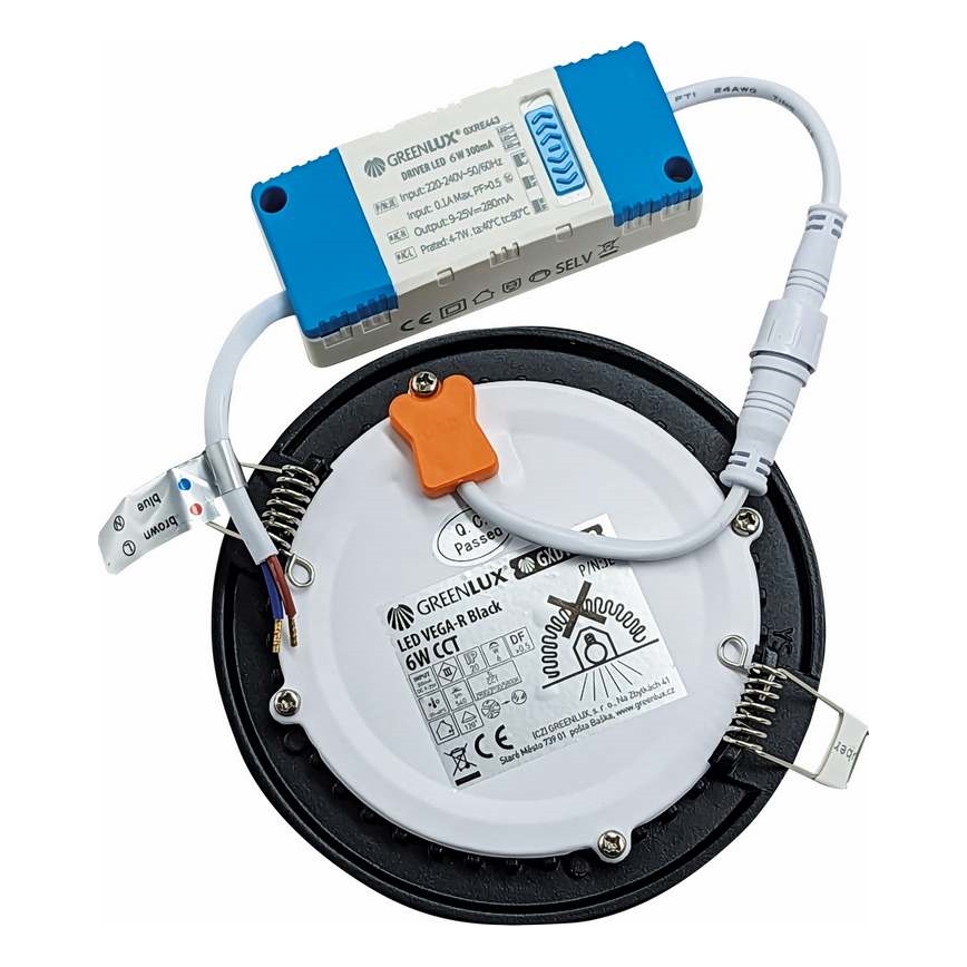 LED įleidžiamas lubinis šviestuvas VEGA LED/6W/230V 2900/3900/5800K diametras 12,5 cm juoda