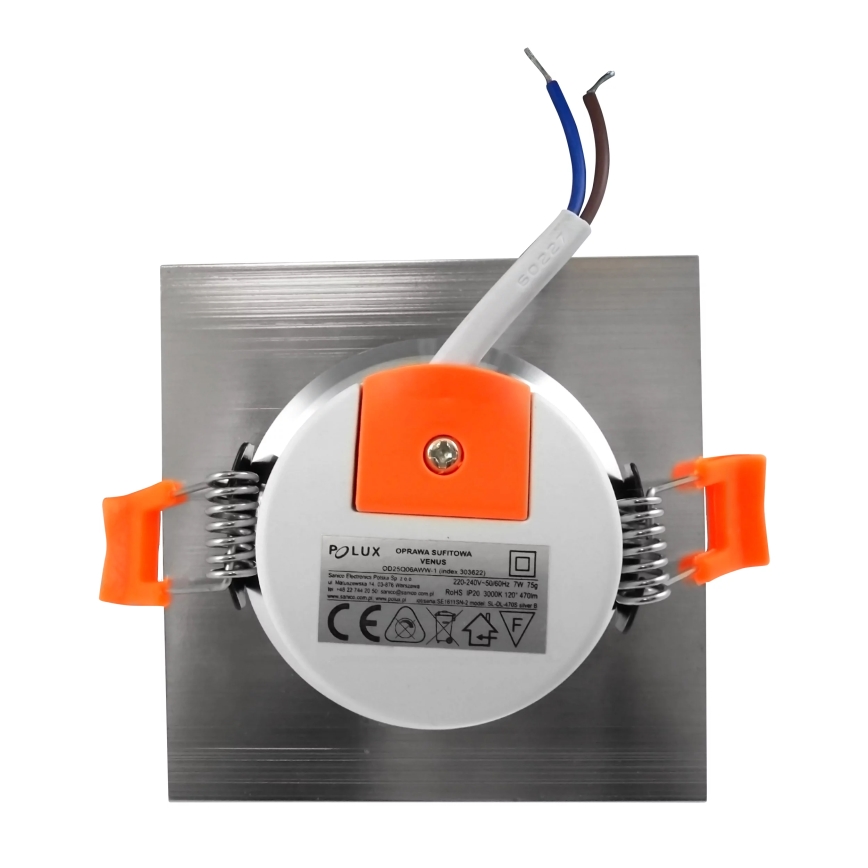 LED įleidžiamas lubinis šviestuvas VENUS LED/7W/230V sidabras kampinis