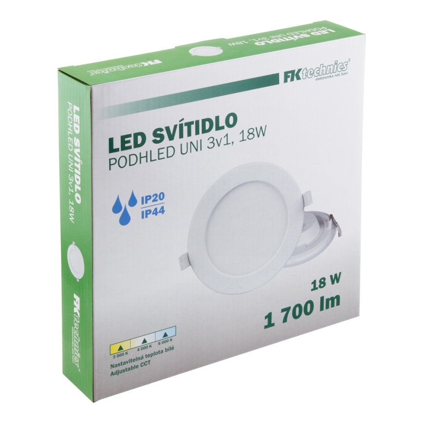LED įleidžiamas lubinis vonios šviestuvas LED/18W/230V 3000/4000/6000K IP44