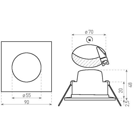 LED įleidžiamas lubinis vonios šviestuvas BONO LED/5W/230V 3000K IP65 juoda