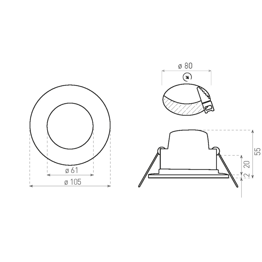 LED įleidžiamas lubinis vonios šviestuvas BONO LED/8W/230V 3000K IP65 juoda