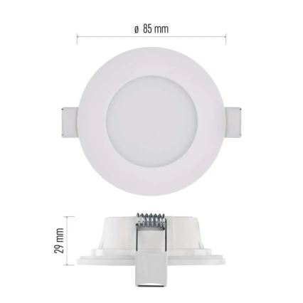 LED įleidžiamas lubinis vonios šviestuvas LORI LED/4,5W/230V IP65 2700/4000K diametras 8,5 cm balta