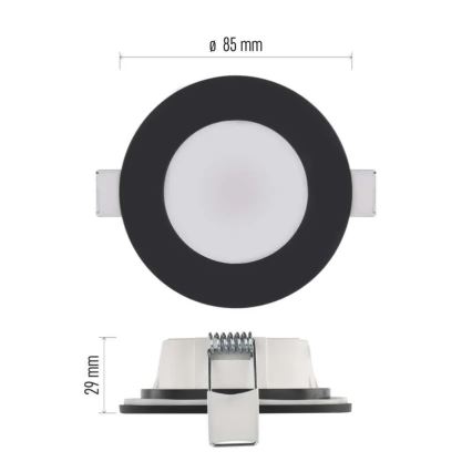 LED įleidžiamas lubinis vonios šviestuvas LORI LED/4,5W/230V IP65 2700/4000K diametras 8,5 cm juoda