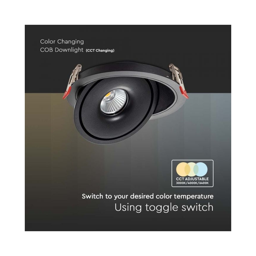 LED įmontuojamas taškinis šviestuvas LED/20W/230V 3000/4000/6400K skersmuo 16,5 cm juodas