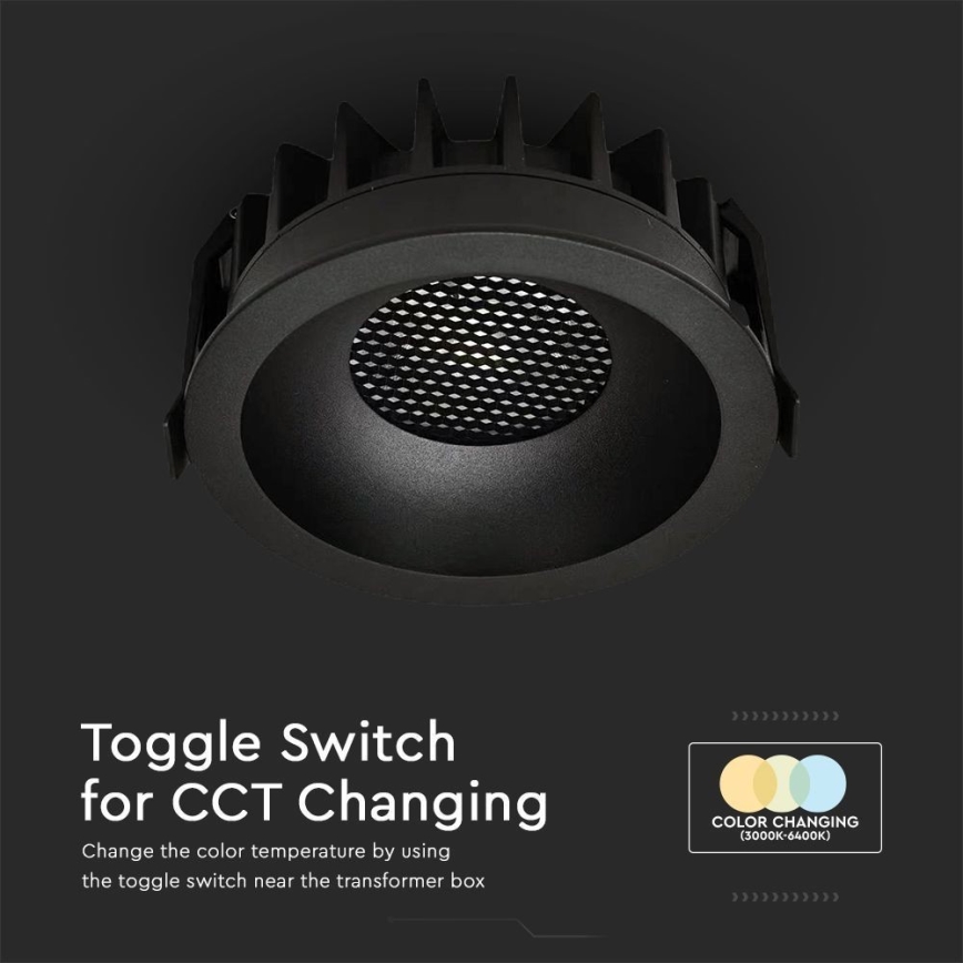 LED įmontuojamas šviestuvas LED/12W/230V 3000/4000/6400K Ø 8,6 cm juodas