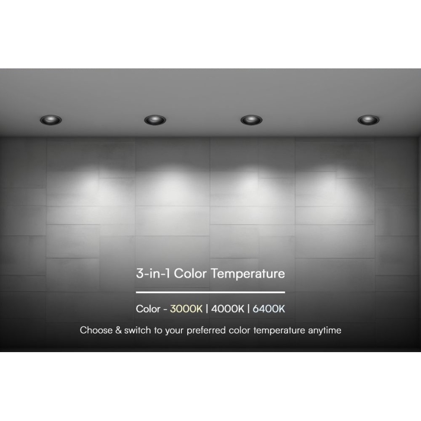 LED įmontuojamas šviestuvas LED/24W/230V 3000/4000/6400K Ø 13,5 cm juodas