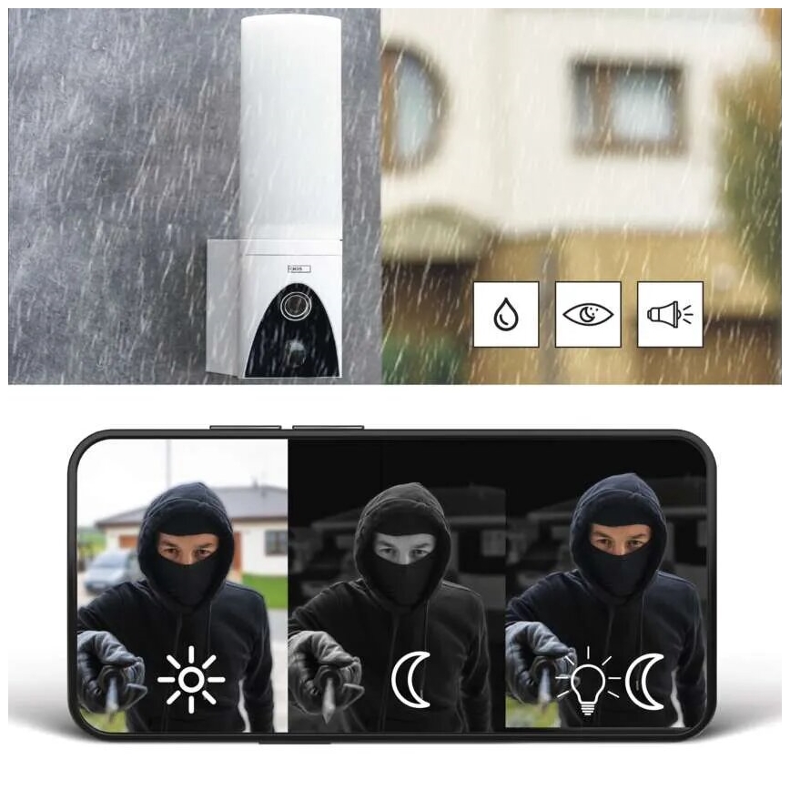 LED Išmani lauko kamera su šviestuvu GoSmart LED/12W/230V IP65 Wi-Fi Tuya balta