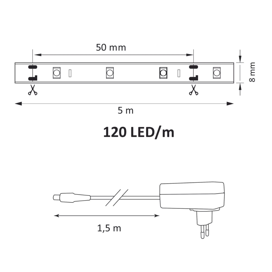 LED Juosta 5m LED/36W/12V 4000K