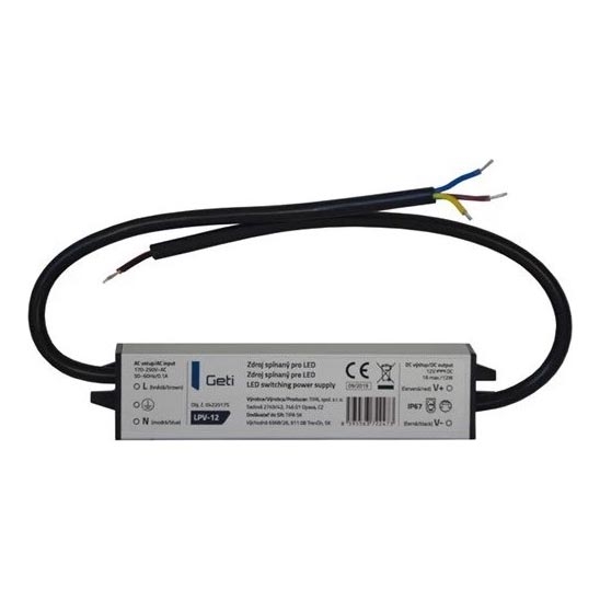 LED juostų perjungimo maitinimo šaltinis 12W/12V IP67