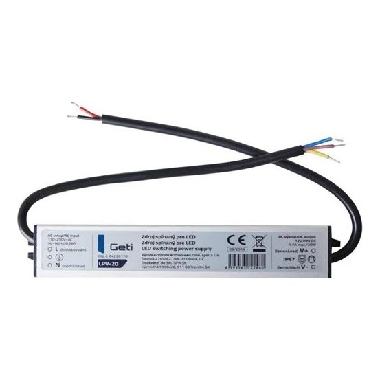 LED juostų perjungimo maitinimo šaltinis 20W/12V IP67