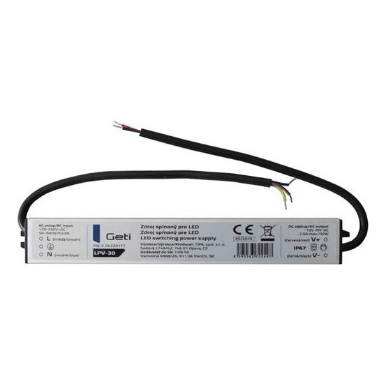 LED juostų perjungimo maitinimo šaltinis 30W/12V IP67