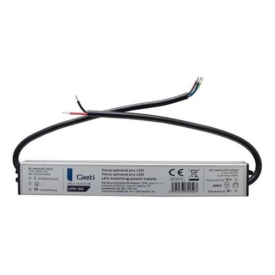 LED juostų perjungimo maitinimo šaltinis 50W/12V IP67