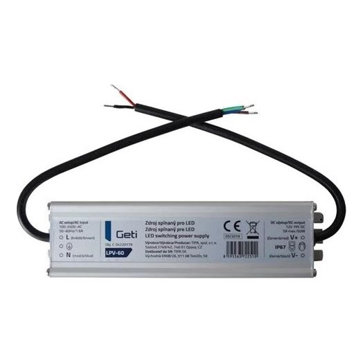 LED juostų perjungimo maitinimo šaltinis 60W/12V IP67