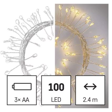 LED Kalėdinė dekoracija 100xLED/3xAA 2,7m šiltai balta