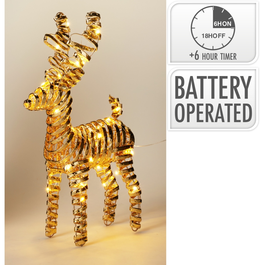 LED Kalėdinė dekoracija 30xLED/3xAA 37 cm šiltai balta elnias/auksinė
