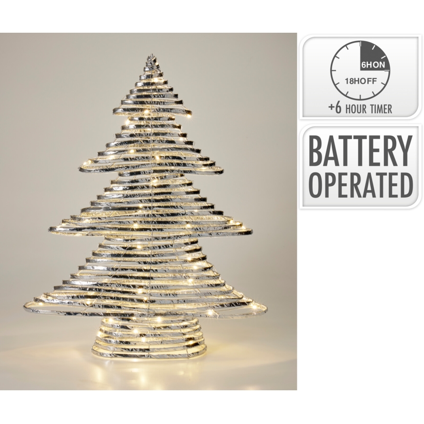 LED kalėdinė dekoracija 60xLED/3xAA 60 cm šiltai balta eglutė/sidabrinė