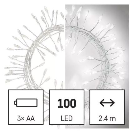 LED Kalėdinė girlianda 100xLED/3xAA 2,7 m šaltai balta
