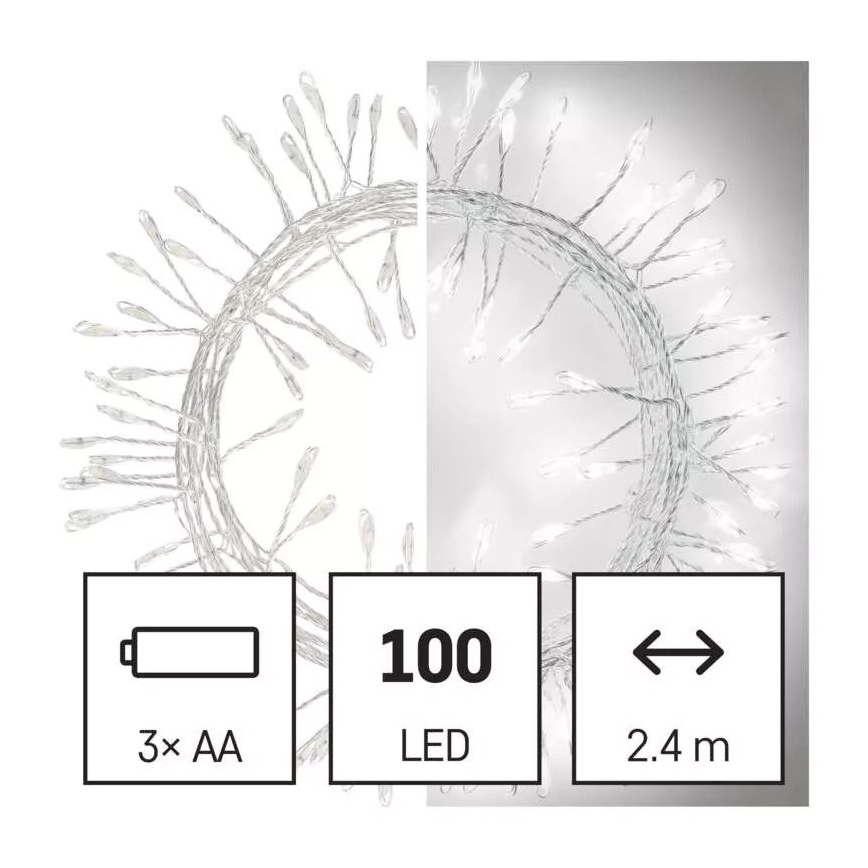 LED Kalėdinė girlianda 100xLED/3xAA 2,7 m šaltai balta