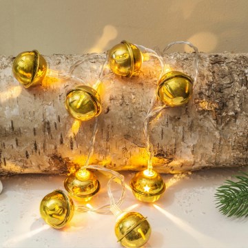 LED Kalėdinė girlianda 10xLED/2xAA/šiltai balta 1,8m su varpeliais