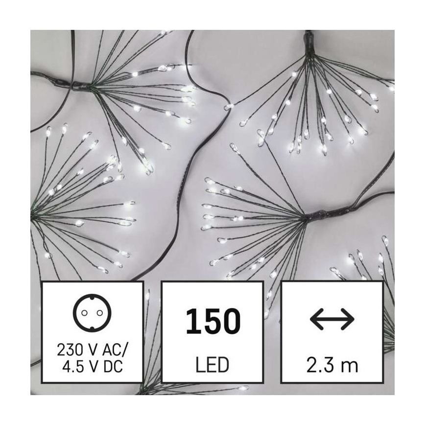 LED Kalėdinė girlianda 150xLED/5,35m šaltai balta
