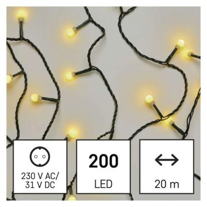 LED kalėdinė girlianda 200 LED/8 funkcijų, 20 m, IP44, šiltai balta