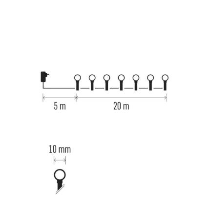LED kalėdinė girlianda 200 LED/8 funkcijų, 20 m, IP44, šiltai balta